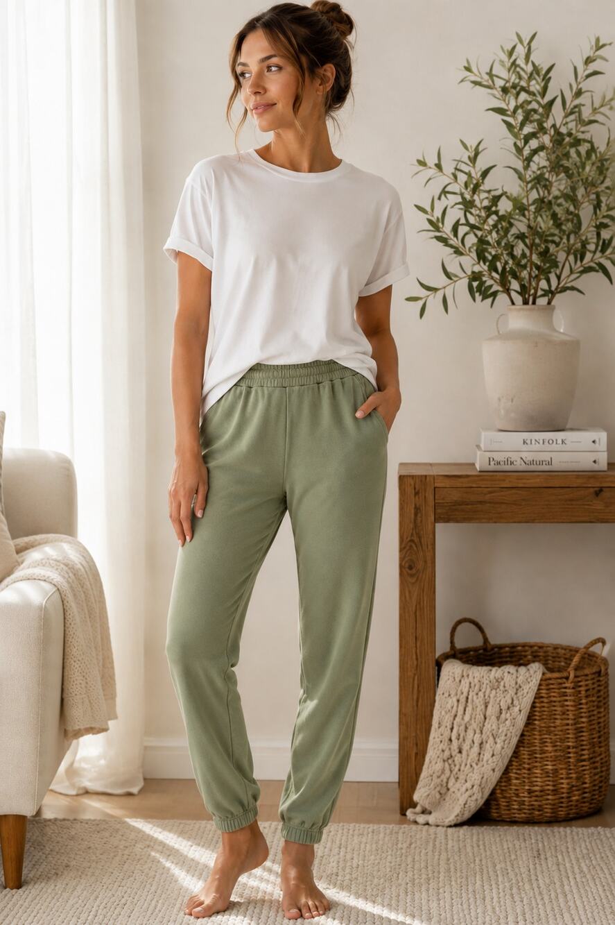 Maison WHEAT XS Sage Green Fleece Jogger Sweatpants Modal Blend Made USA Women's